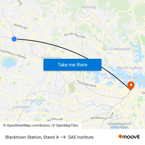 Blacktown Station, Stand A to SAE institute map
