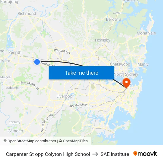 Carpenter St opp Colyton High School to SAE institute map