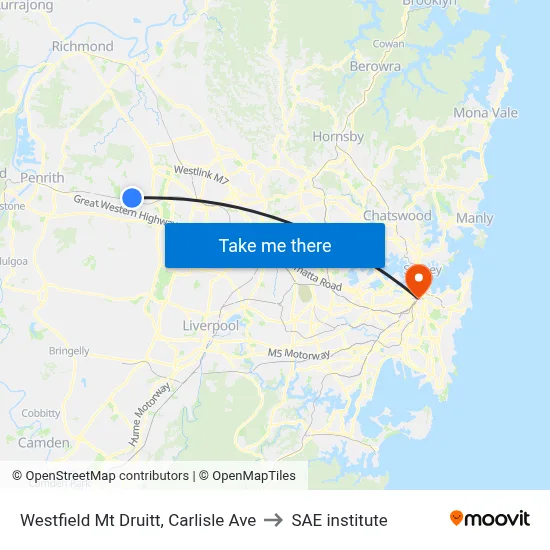 Westfield Mt Druitt, Carlisle Ave to SAE institute map