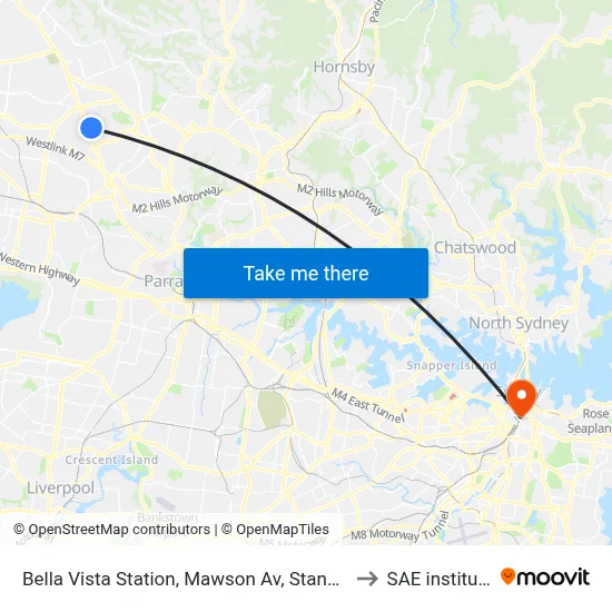 Bella Vista Station, Mawson Av, Stand A to SAE institute map