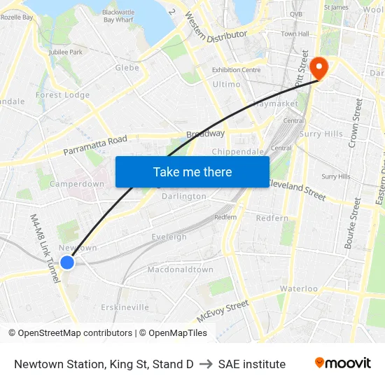 Newtown Station, King St, Stand D to SAE institute map