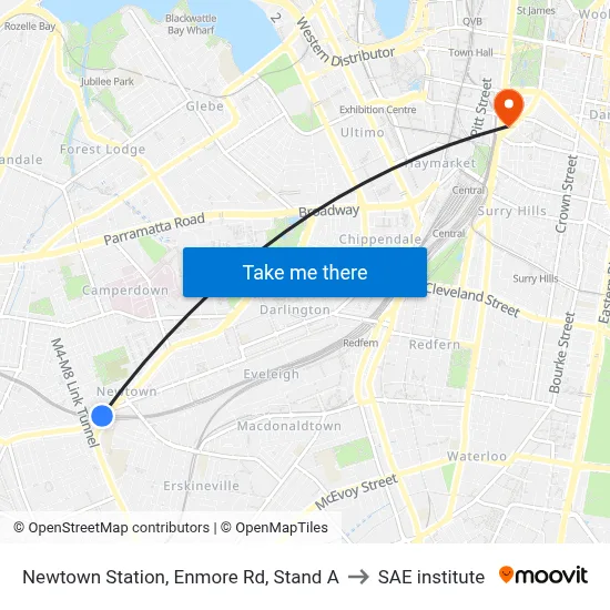 Newtown Station, Enmore Rd, Stand A to SAE institute map