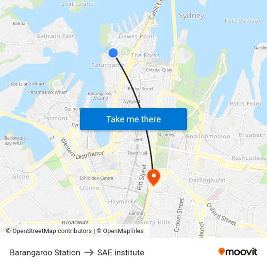 Barangaroo Station to SAE institute map