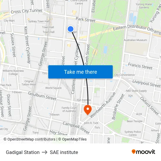 Gadigal Station to SAE institute map