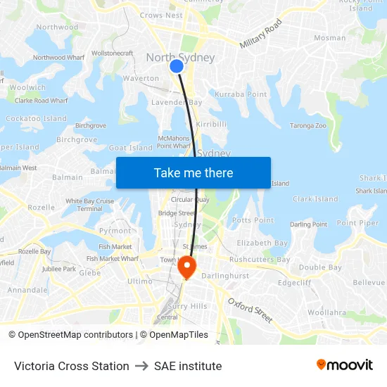 Victoria Cross Station to SAE institute map