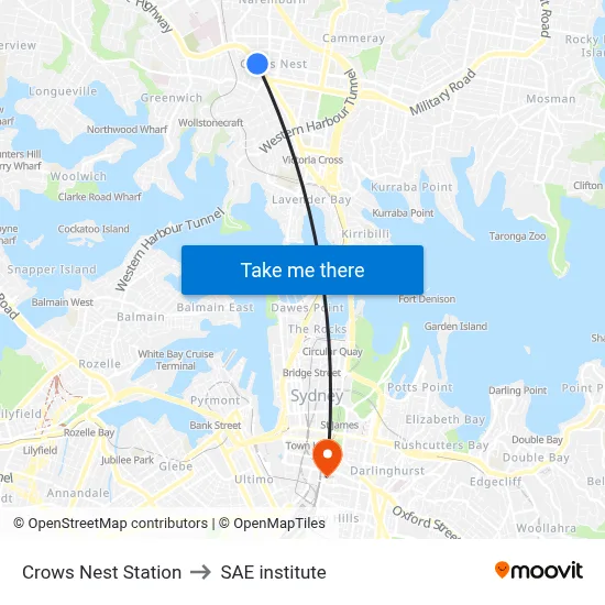 Crows Nest Station to SAE institute map