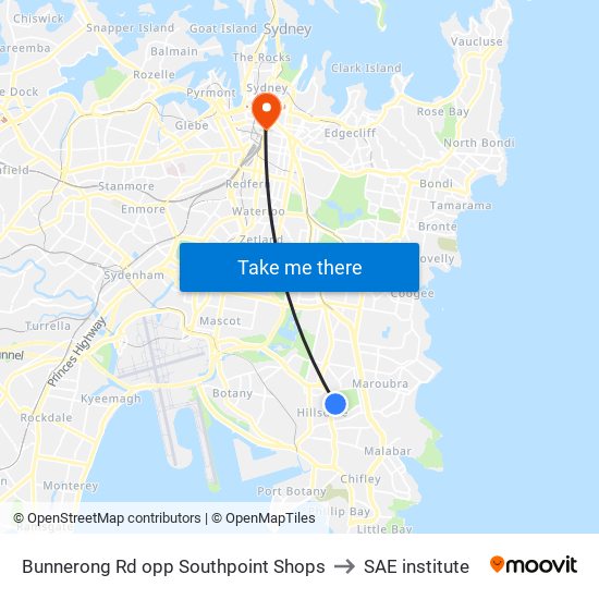 Bunnerong Rd opp Southpoint Shops to SAE institute map