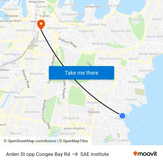 Arden St opp Coogee Bay Rd to SAE institute map