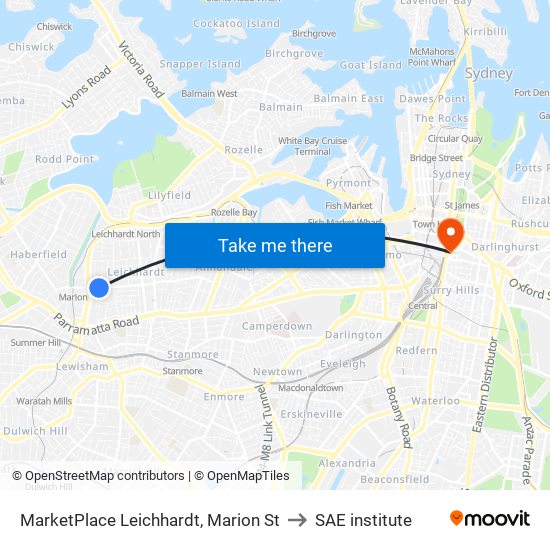 MarketPlace Leichhardt, Marion St to SAE institute map