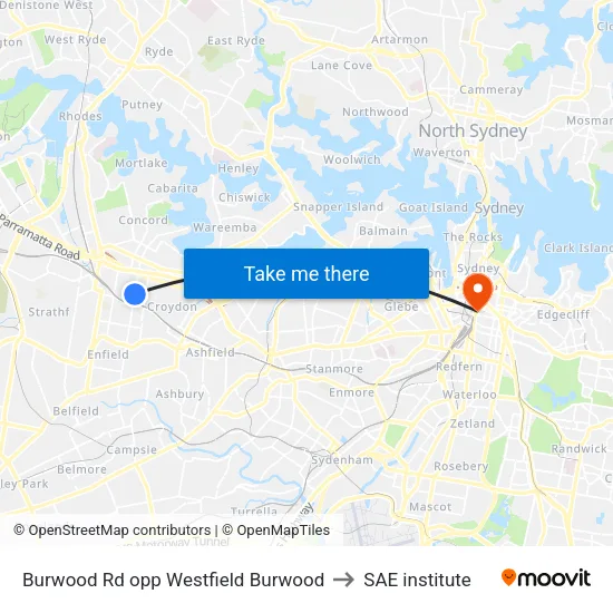 Burwood Rd opp Westfield Burwood to SAE institute map