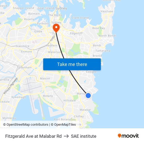 Fitzgerald Ave at Malabar Rd to SAE institute map