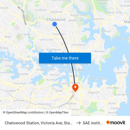 Chatswood Station, Victoria Ave, Stand G to SAE institute map