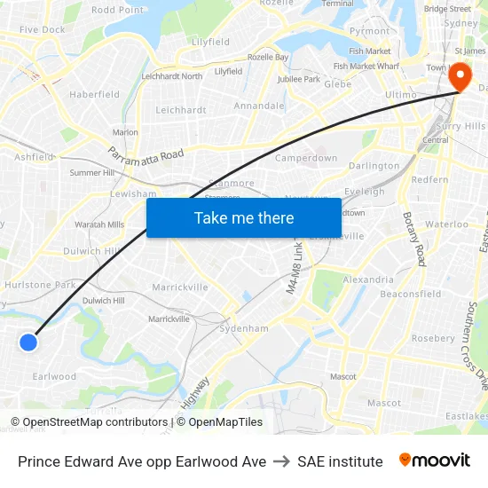 Prince Edward Ave opp Earlwood Ave to SAE institute map