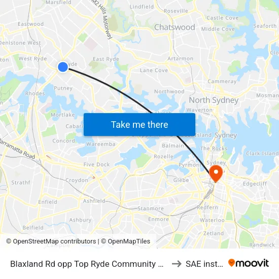 Blaxland Rd opp Top Ryde Community Health Centre to SAE institute map