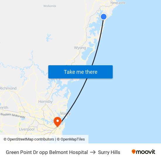 Green Point Dr opp Belmont Hospital to Surry Hills map