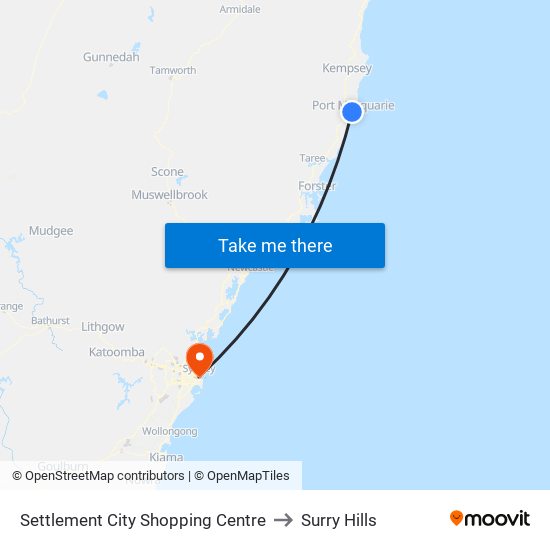 Settlement City Shopping Centre to Surry Hills map