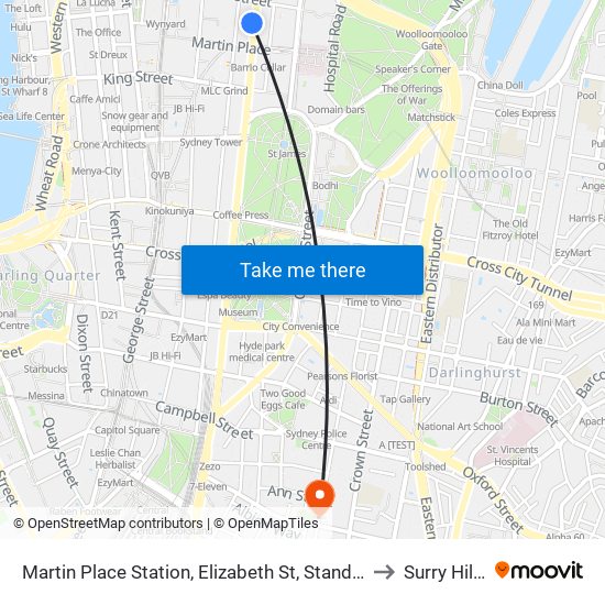 Martin Place Station, Elizabeth St, Stand C to Surry Hills map