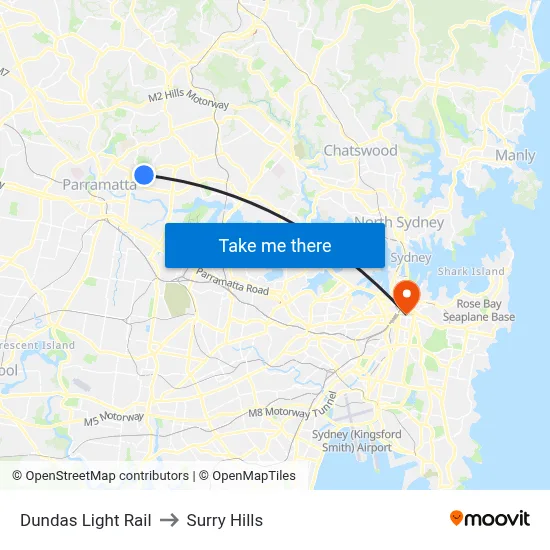 Dundas Light Rail to Surry Hills map