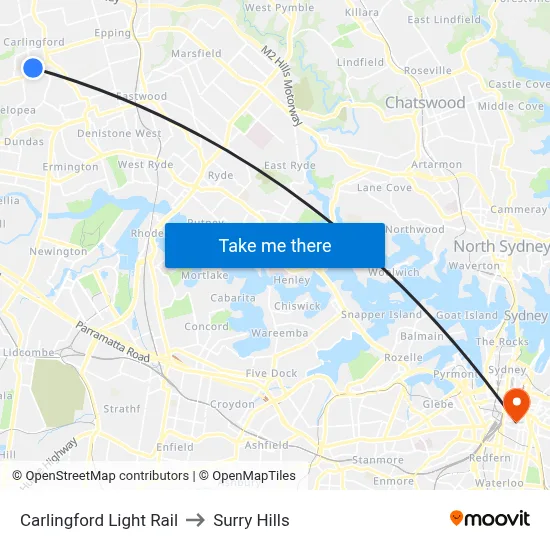 Carlingford Light Rail to Surry Hills map