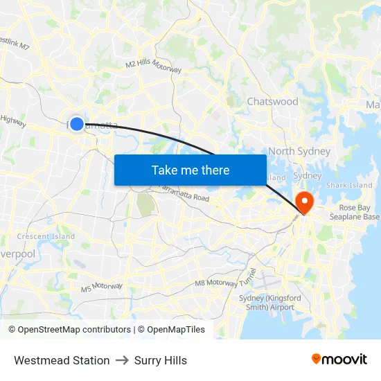 Westmead Station to Surry Hills map