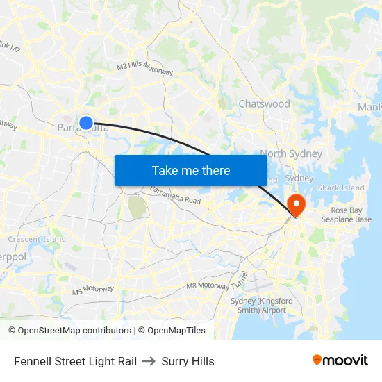 Fennell Street Light Rail to Surry Hills map