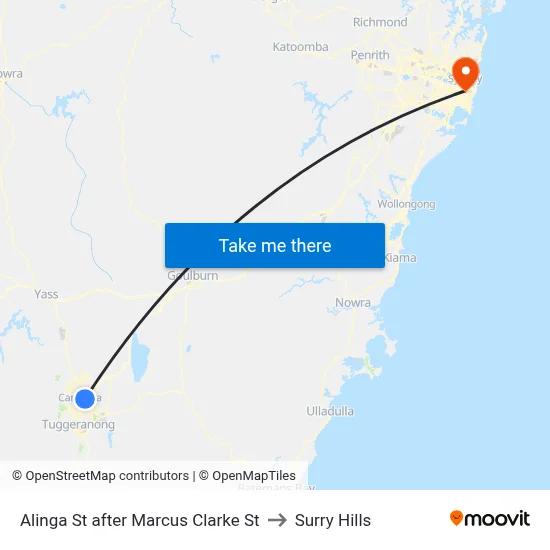 Alinga St after Marcus Clarke St to Surry Hills map