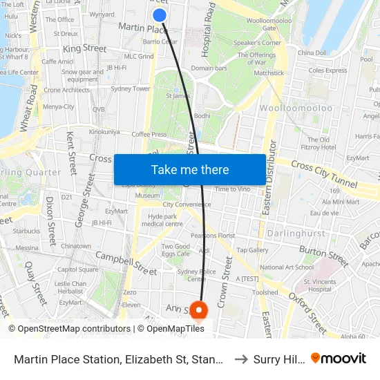 Martin Place Station, Elizabeth St, Stand G to Surry Hills map