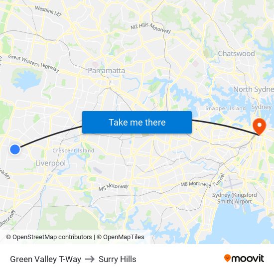 Green Valley T-Way to Surry Hills map