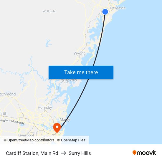 Cardiff Station, Main Rd to Surry Hills map