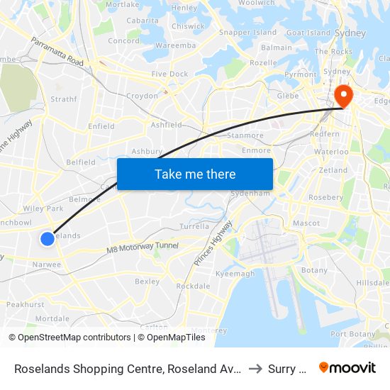 Roselands Shopping Centre, Roseland Ave, Stand C to Surry Hills map