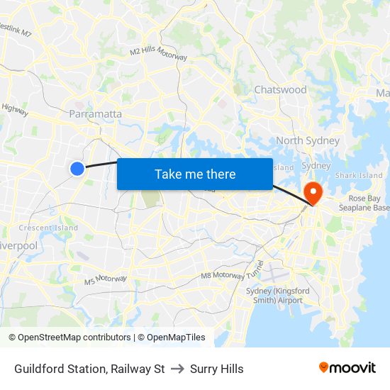 Guildford Station, Railway St to Surry Hills map