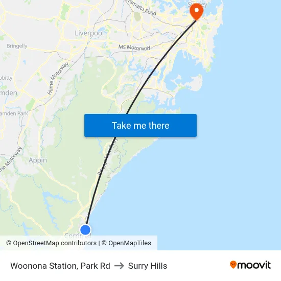 Woonona Station, Park Rd to Surry Hills map