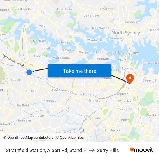 Strathfield Station, Albert Rd, Stand H to Surry Hills map