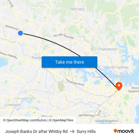 Joseph Banks Dr after Whitby Rd to Surry Hills map