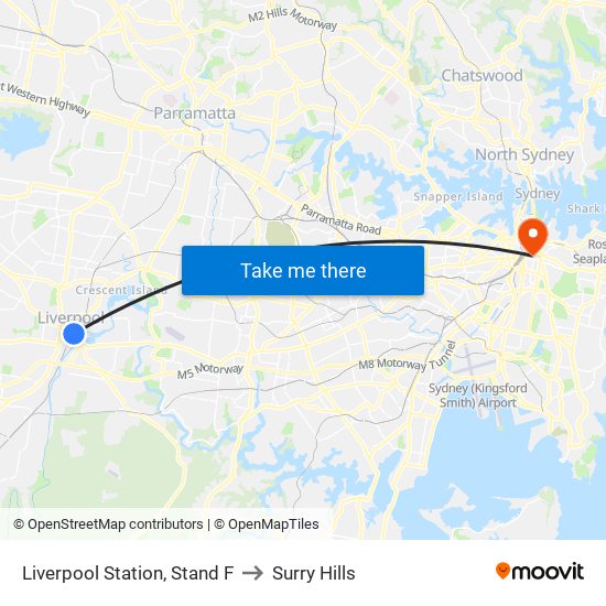 Liverpool Station, Stand F to Surry Hills map