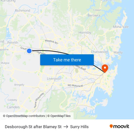 Desborough St after Blamey St to Surry Hills map