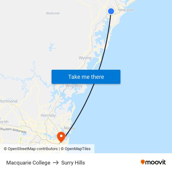 Macquarie College to Surry Hills map