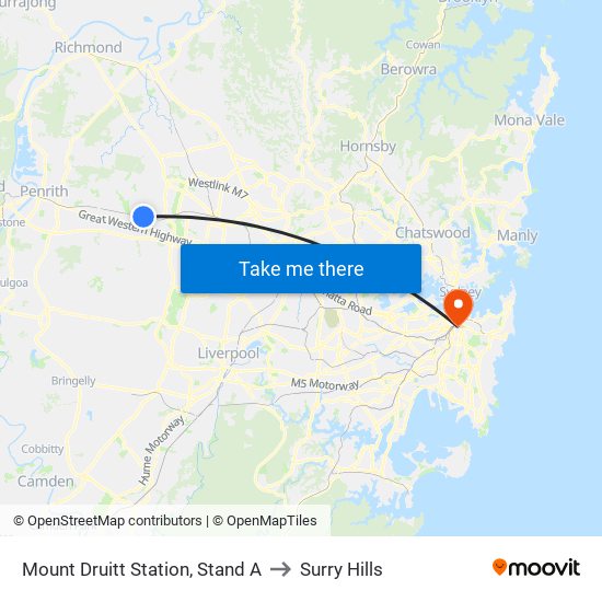 Mount Druitt Station, Stand A to Surry Hills map