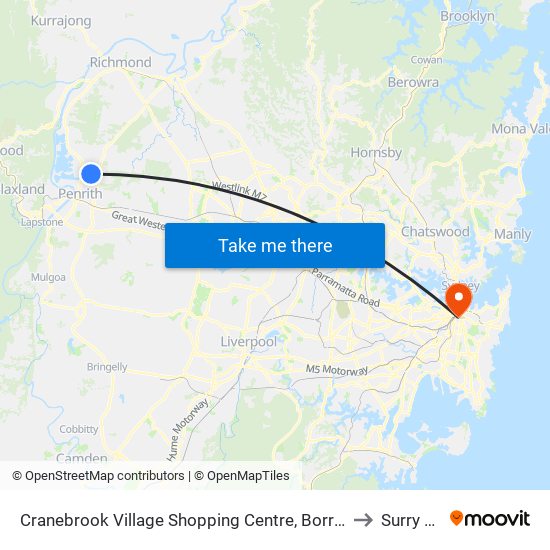 Cranebrook Village Shopping Centre, Borrowdale Way to Surry Hills map