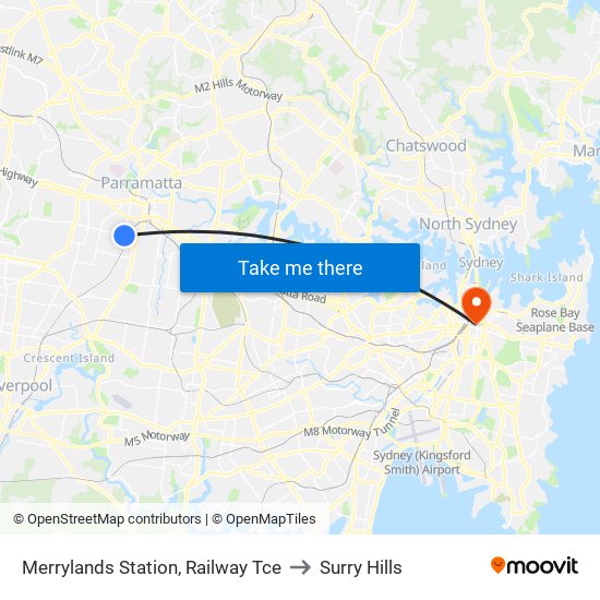 Merrylands Station, Railway Tce to Surry Hills map