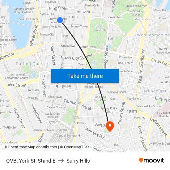 QVB, York St, Stand E to Surry Hills map