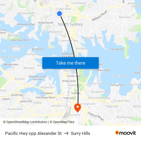 Pacific Hwy opp Alexander St to Surry Hills map