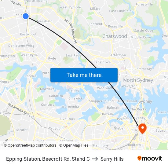 Epping Station, Beecroft Rd, Stand C to Surry Hills map