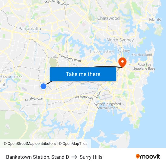 Bankstown Station, Stand D to Surry Hills map