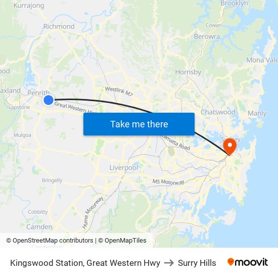 Kingswood Station, Great Western Hwy to Surry Hills map