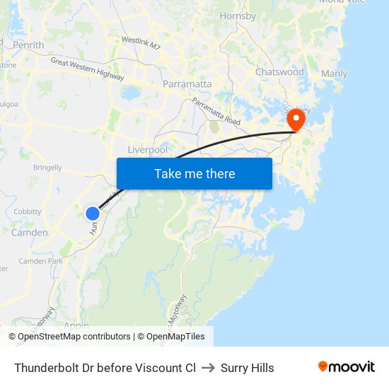 Thunderbolt Dr before Viscount Cl to Surry Hills map