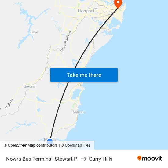 Nowra Bus Terminal, Stewart Pl to Surry Hills map
