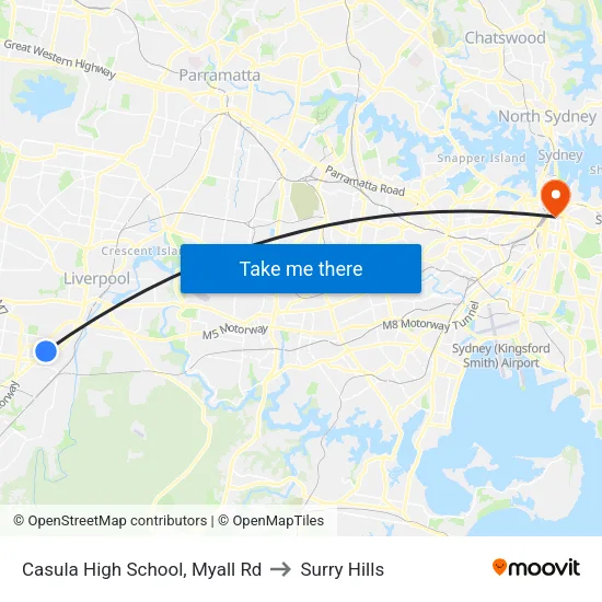 Casula High School, Myall Rd to Surry Hills map