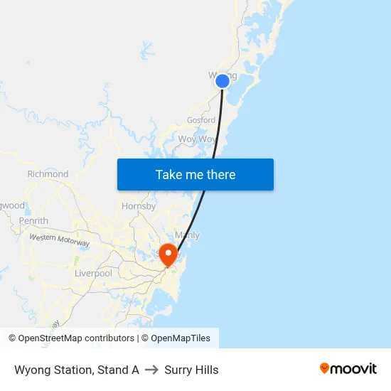 Wyong Station, Stand A to Surry Hills map