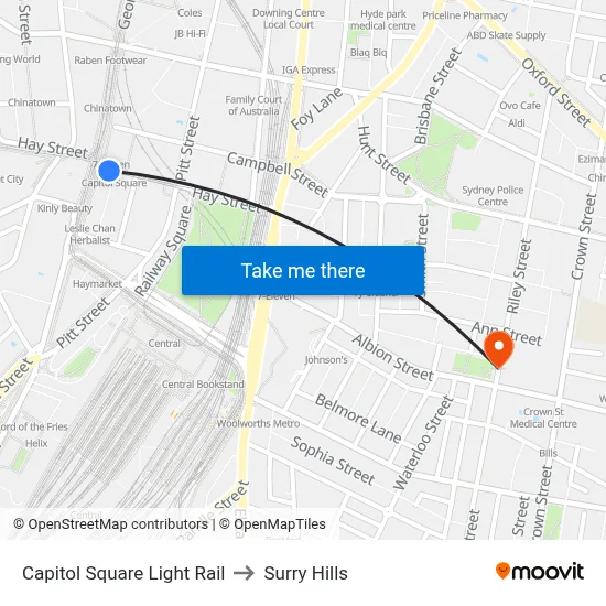 Capitol Square Light Rail to Surry Hills map